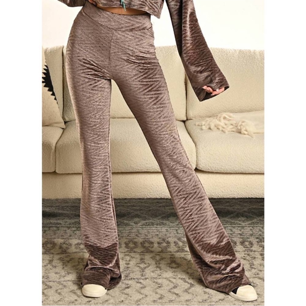 NEW Rock & Roll Denim Velvet Flare Loungewear Pant Rose Taupe SIze Large RARE! - Picture 3 of 4